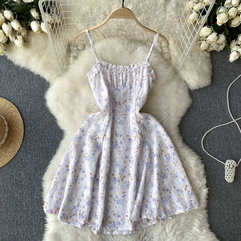 Cute Straps Mint Green Short Floral Dress Women Holiday Dress P231