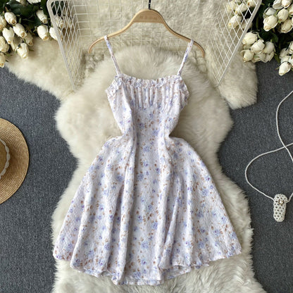 Cute Straps Mint Green Short Floral Dress Women Holiday Dress P231