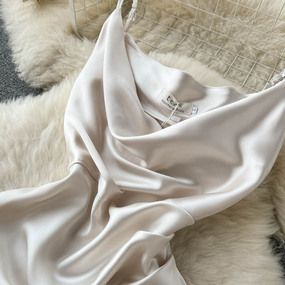 Sexy Spaghetti Straps Silk Satin Dress Women Holiday Dress P192