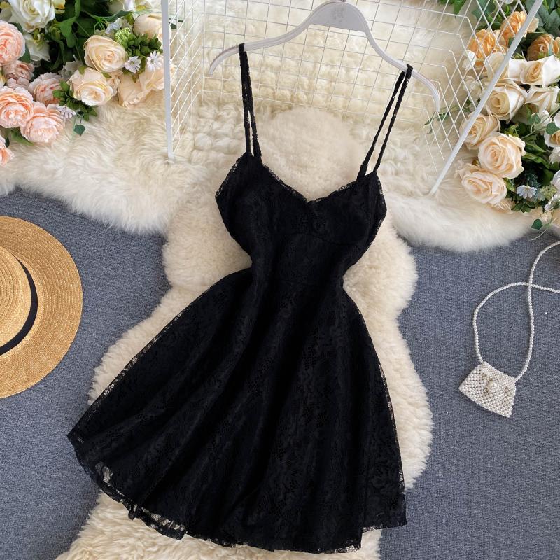 Sexy Spaghetti Straps Lace Short Dress Women Holiday Dress P198