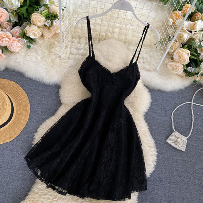 Sexy Spaghetti Straps Lace Short Dress Women Holiday Dress P198
