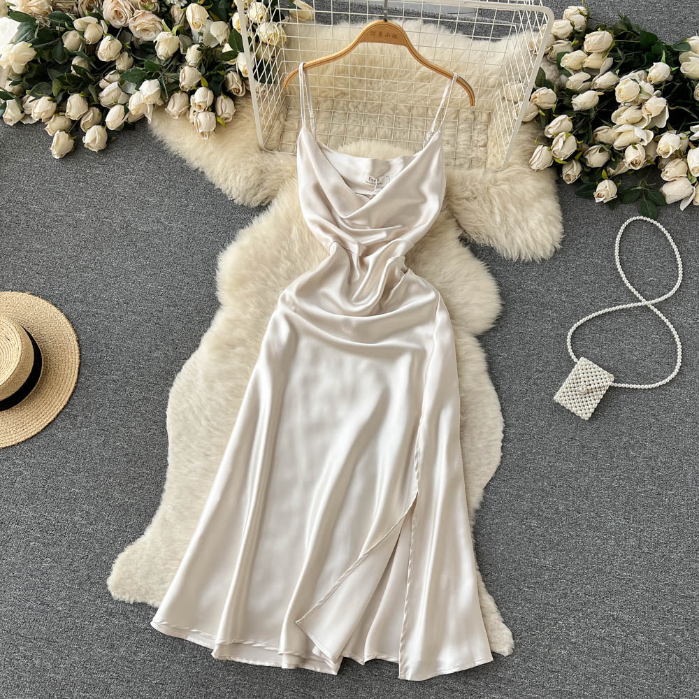 Sexy Spaghetti Straps Silk Satin Dress Women Holiday Dress P192