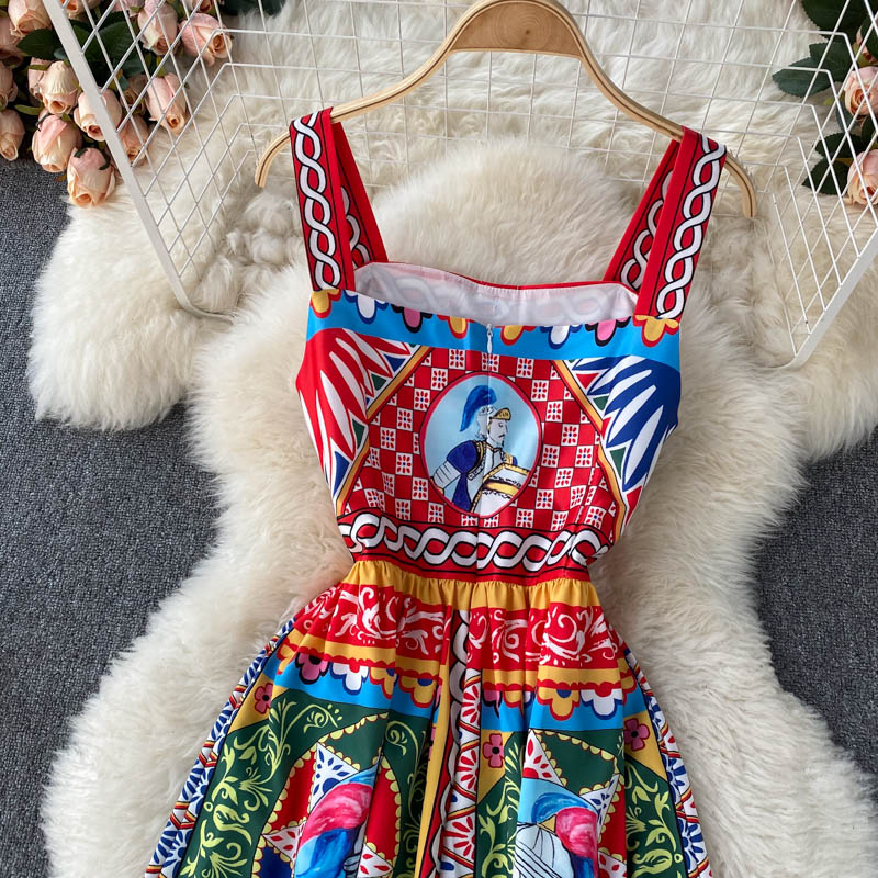 Vintage Straps Red Dress Summer Women Holiday Dress P218