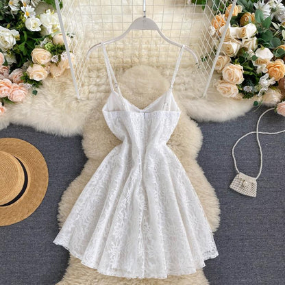 Sexy Spaghetti Straps Lace Short Dress Women Holiday Dress P198