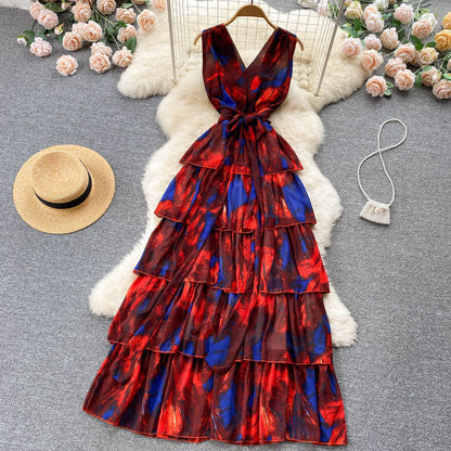 Sweet V neckline Summer Floral Dress Women Holiday Dress P174