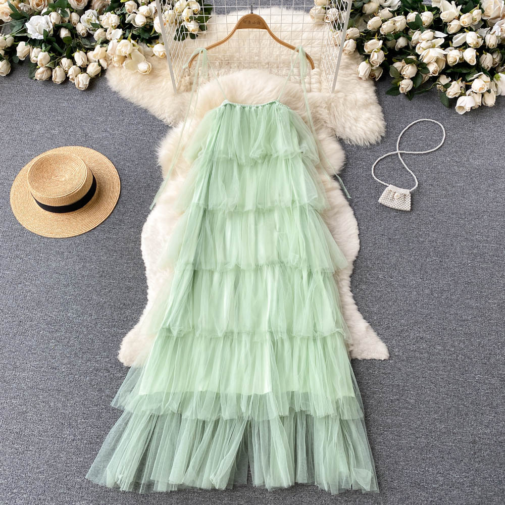 Sexy Straps Tulle Mint Green Dress Women Holiday Dress P228