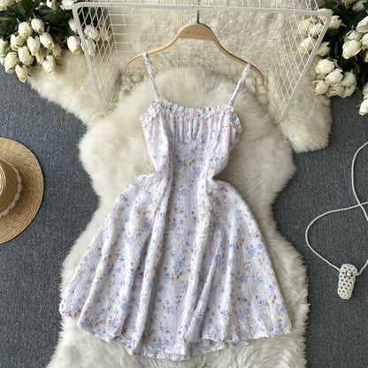 Cute Straps Mint Green Short Floral Dress Women Holiday Dress P231