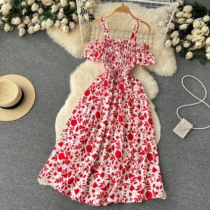 Sexy Straps Summer Dress Women Floral Holiday Dress P163