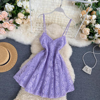 Sexy Spaghetti Straps Lace Short Dress Women Holiday Dress P198