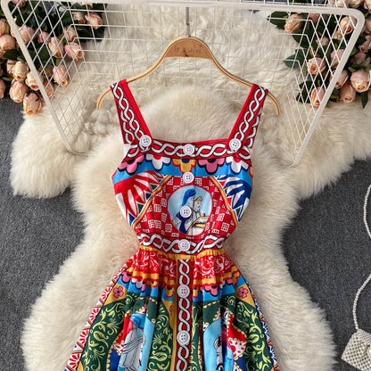 Vintage Straps Red Dress Summer Women Holiday Dress P218