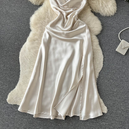 Sexy Spaghetti Straps Silk Satin Dress Women Holiday Dress P192