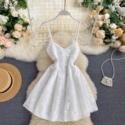 Sexy Spaghetti Straps Lace Short Dress Women Holiday Dress P198