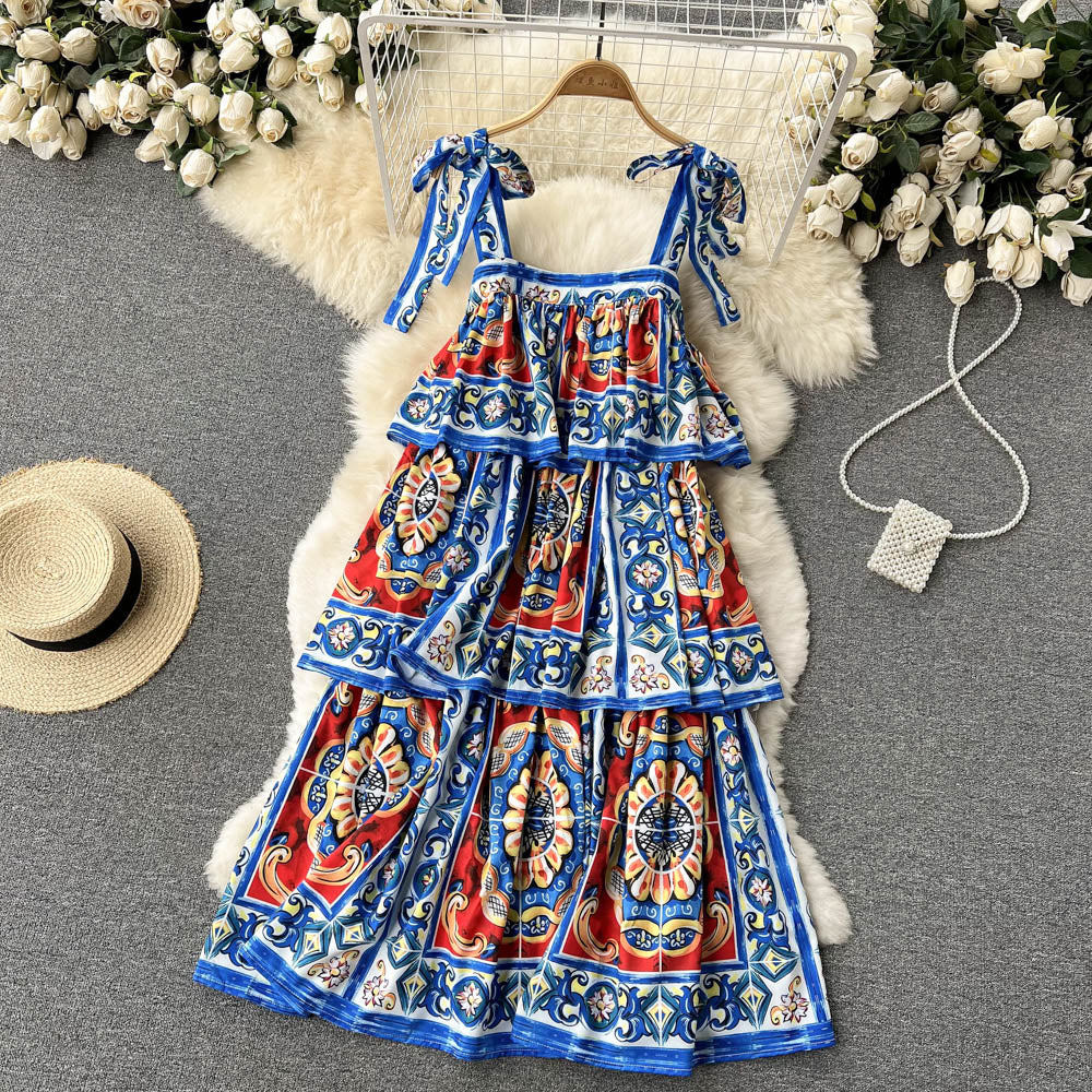 Vintage Spaghetti Straps Cute Summer Boho Dress Women Holiday Dress P187