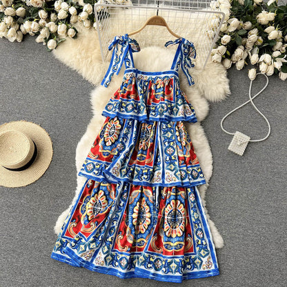 Vintage Spaghetti Straps Cute Summer Boho Dress Women Holiday Dress P187