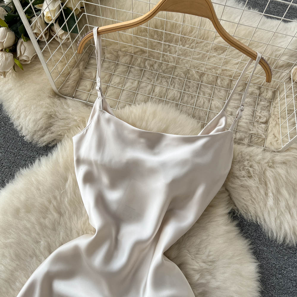 Sexy Spaghetti Straps Silk Satin Dress Women Holiday Dress P192