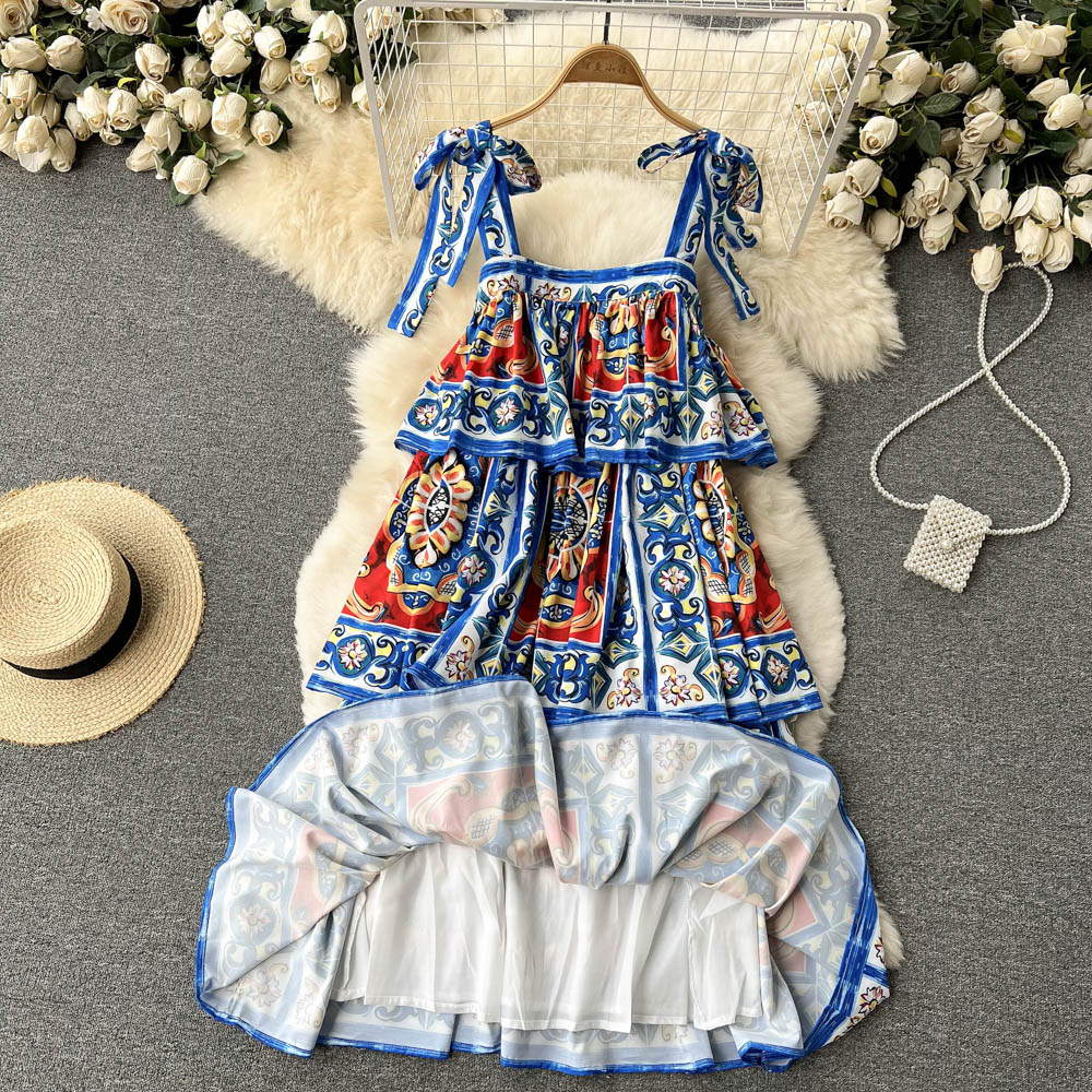 Vintage Spaghetti Straps Cute Summer Boho Dress Women Holiday Dress P187