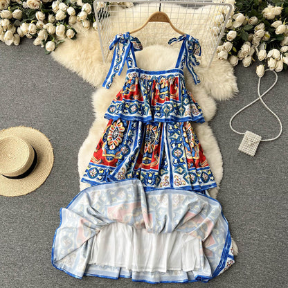 Vintage Spaghetti Straps Cute Summer Boho Dress Women Holiday Dress P187