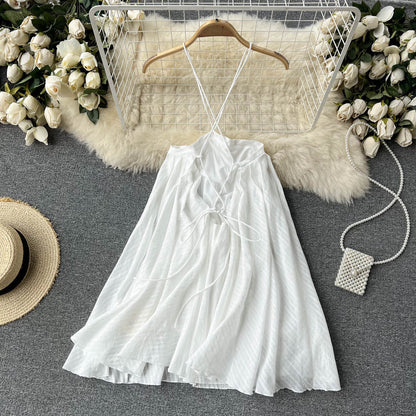 Cute Spaghetti Straps Backless Short Dress Women Holiday Dress P232