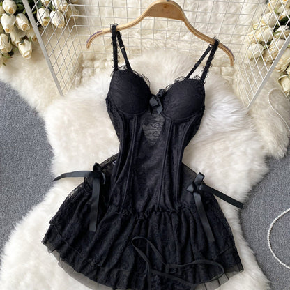 Sexy Spaghetti Straps Short Lace Black Dress Women Holiday Dress P235