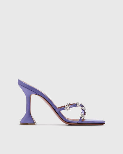 Ofelia Cross Rhinestone Flower Flared Heels In Lilac