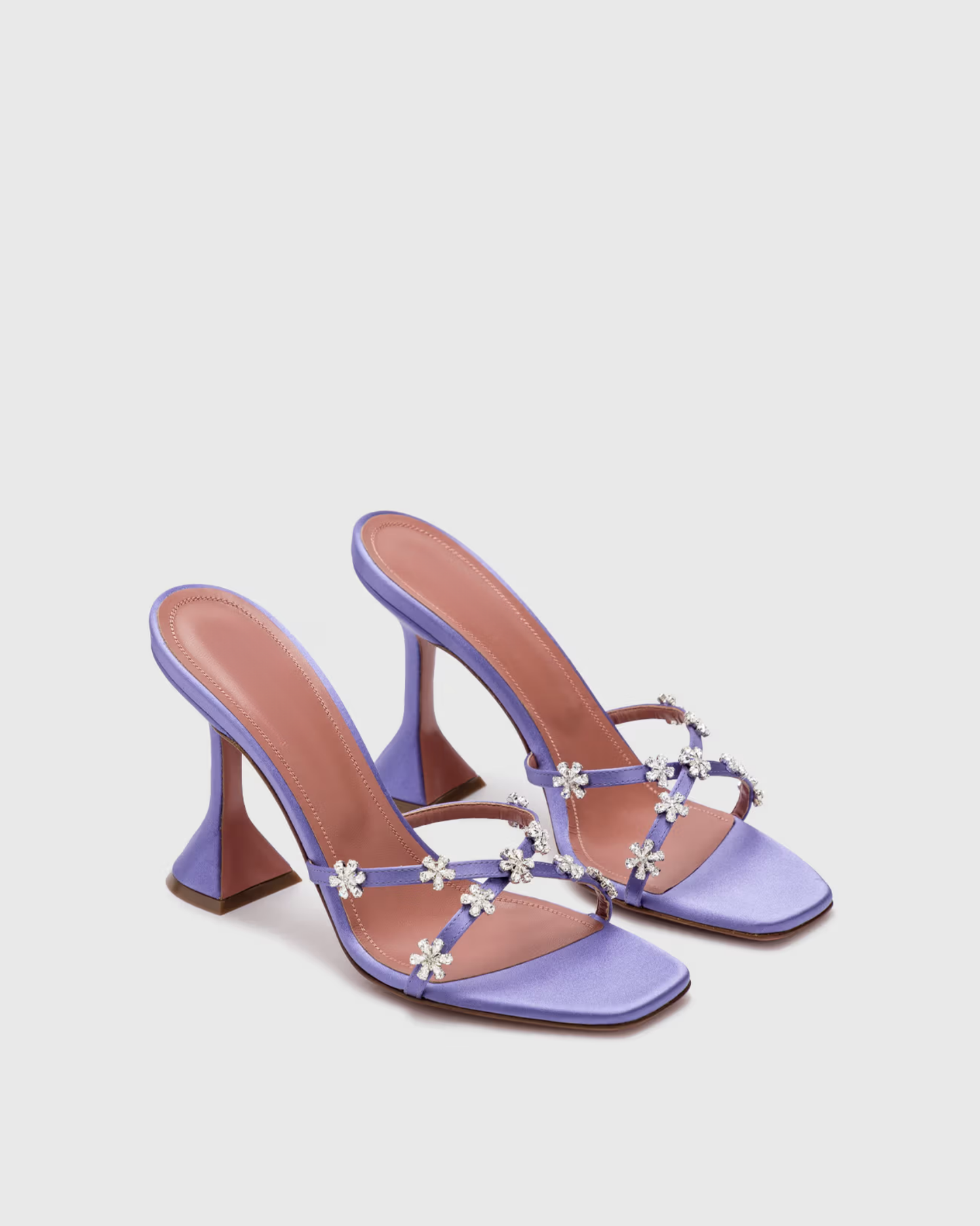 Ofelia Cross Rhinestone Flower Flared Heels In Lilac