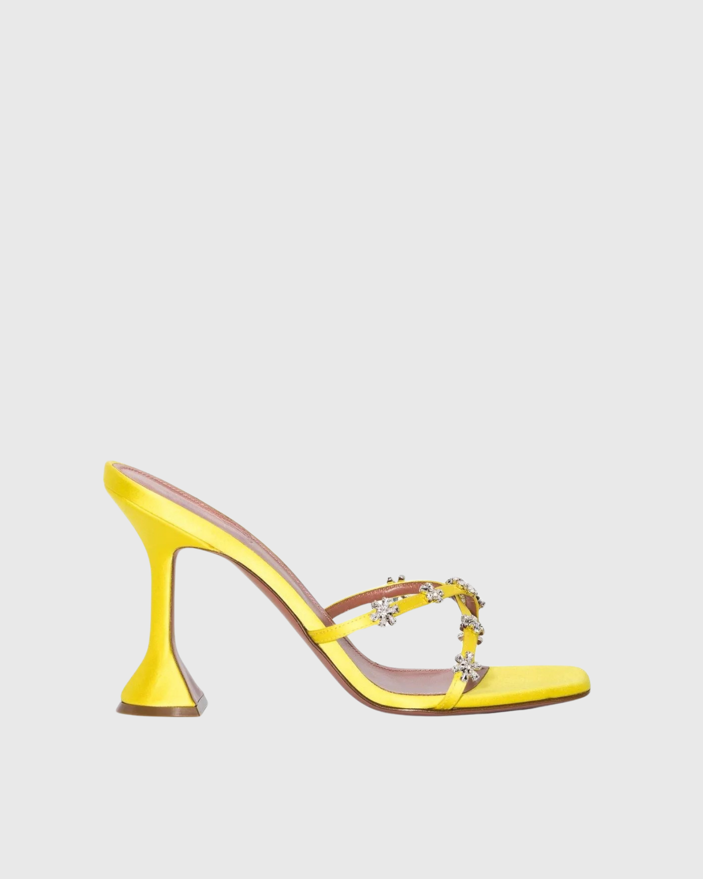 Ofelia Cross Rhinestone Flower Flared Heels In Butter Yellow