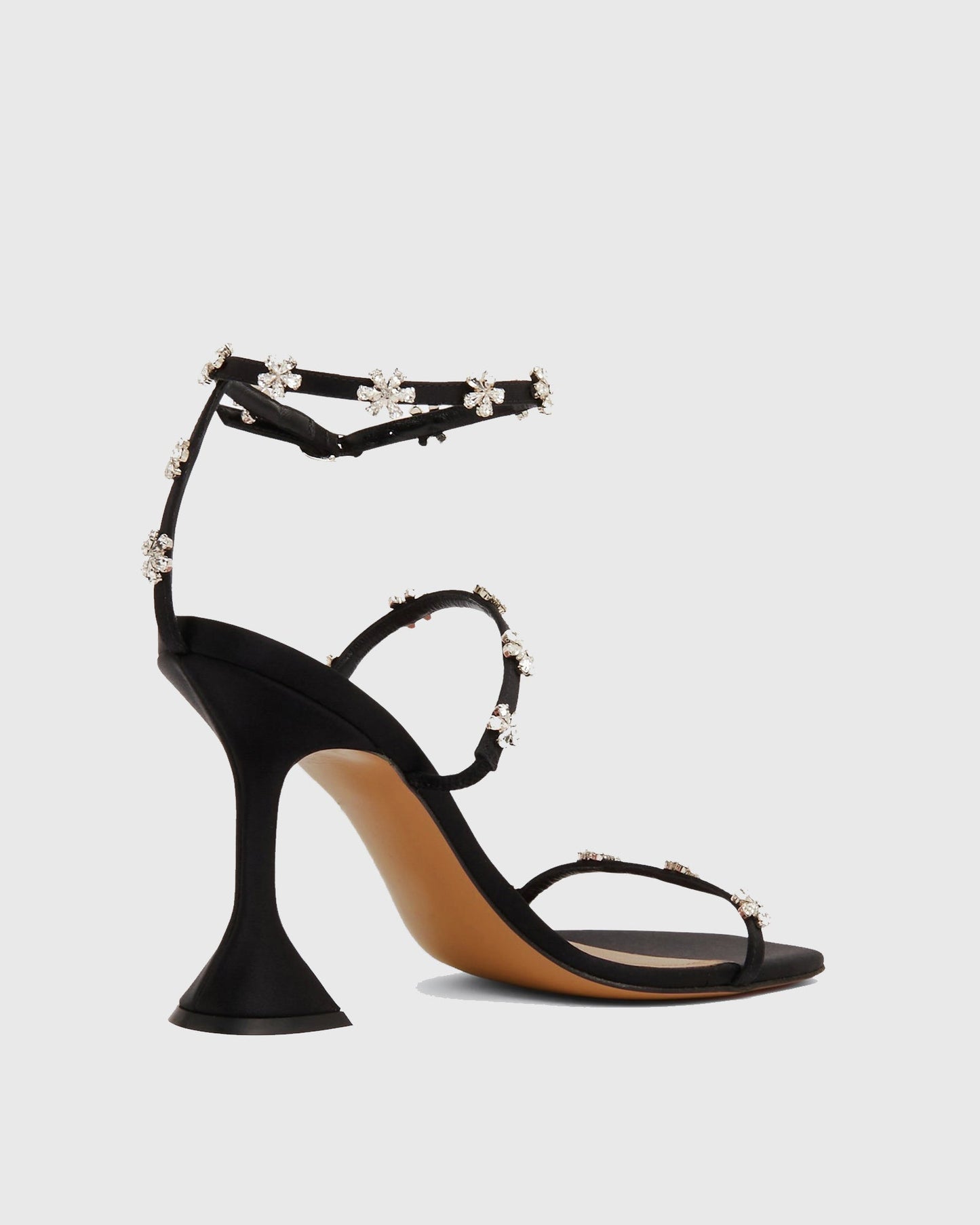 Ofelia Rhinestone Flower Strap flared Sandals In Black