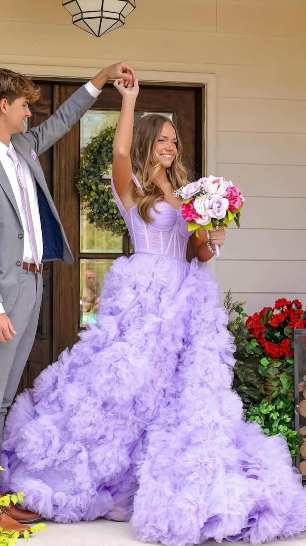 Off The Shoulder Lilac Tulle Prom Ball Gown
