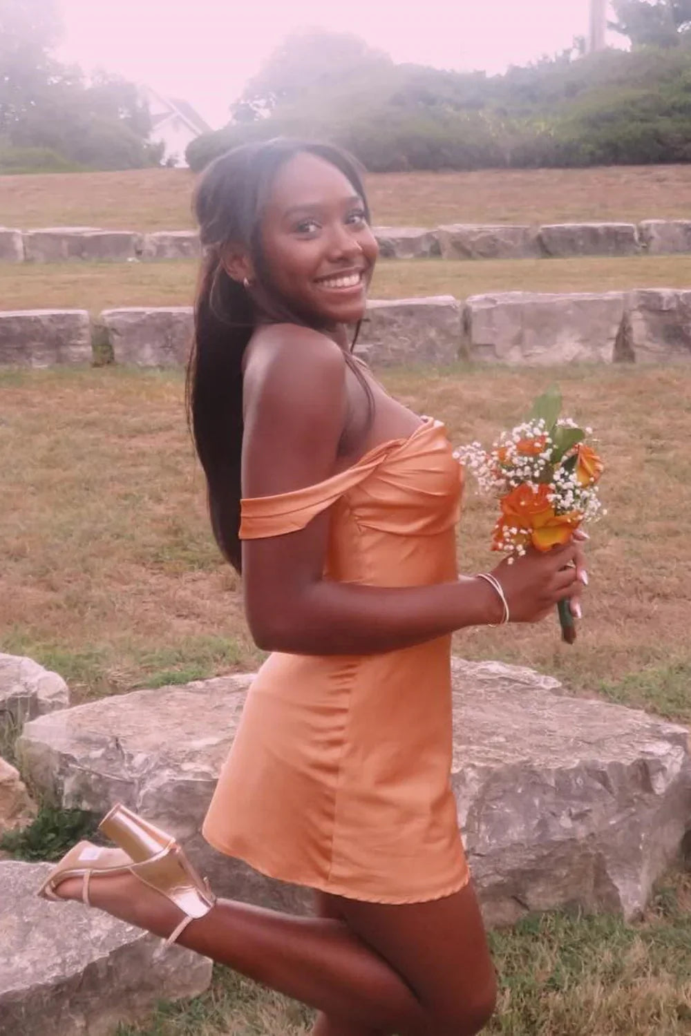 Off The Shoulder Satin Tight Short Dress Senior Homecoming Dress