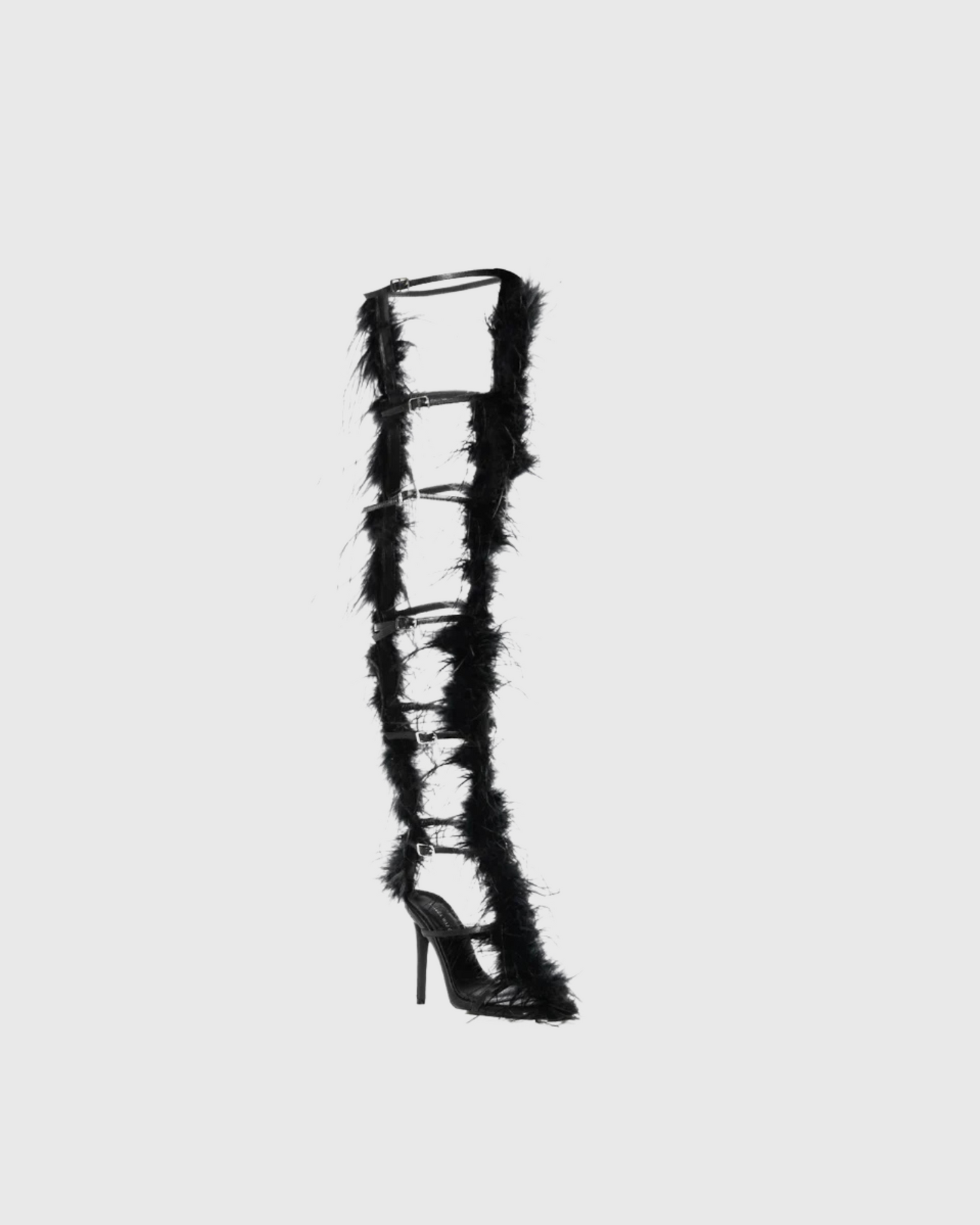 Oliva Feather Strappy Heels In Black