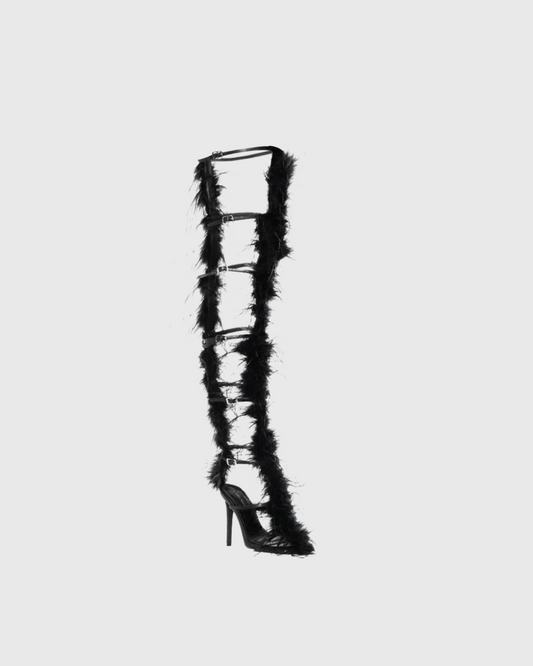 Oliva Feather Strappy Heels In Black