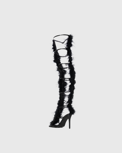 Oliva Feather Strappy Heels In Black
