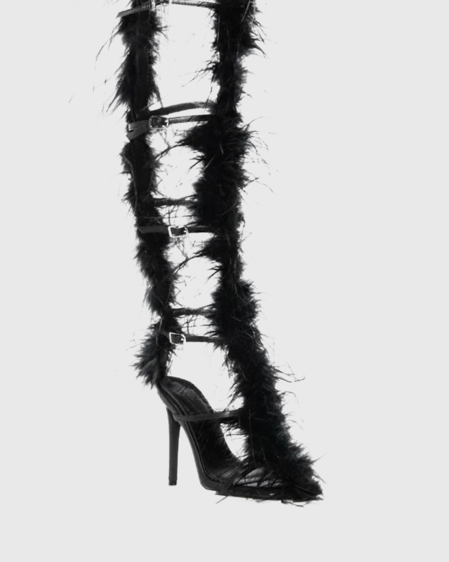 Oliva Feather Strappy Heels In Black