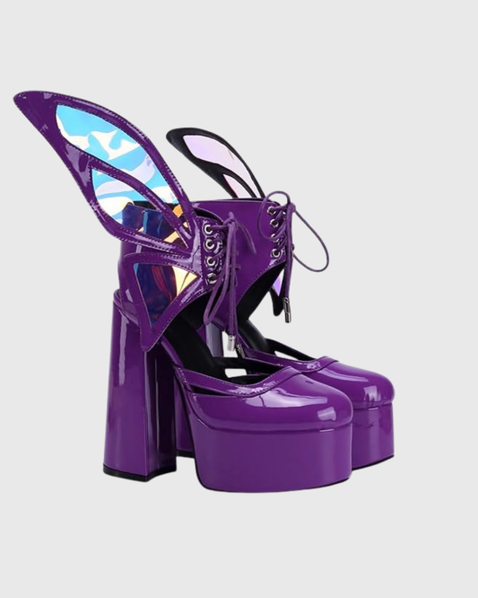 Olivia Butterfly Lace Up Platform Pumps In Purple