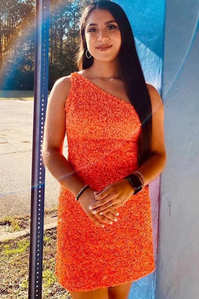 PM229,One shoulder sequin white homecoming dresses