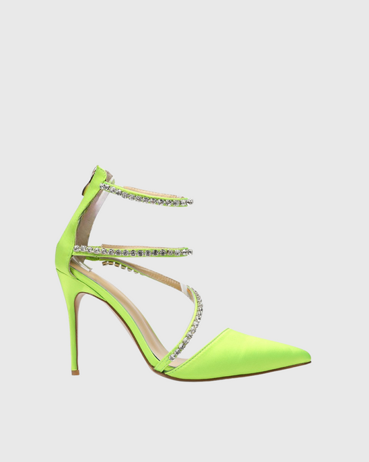 Opal Rhinestone Strap Satin Pumps In Green