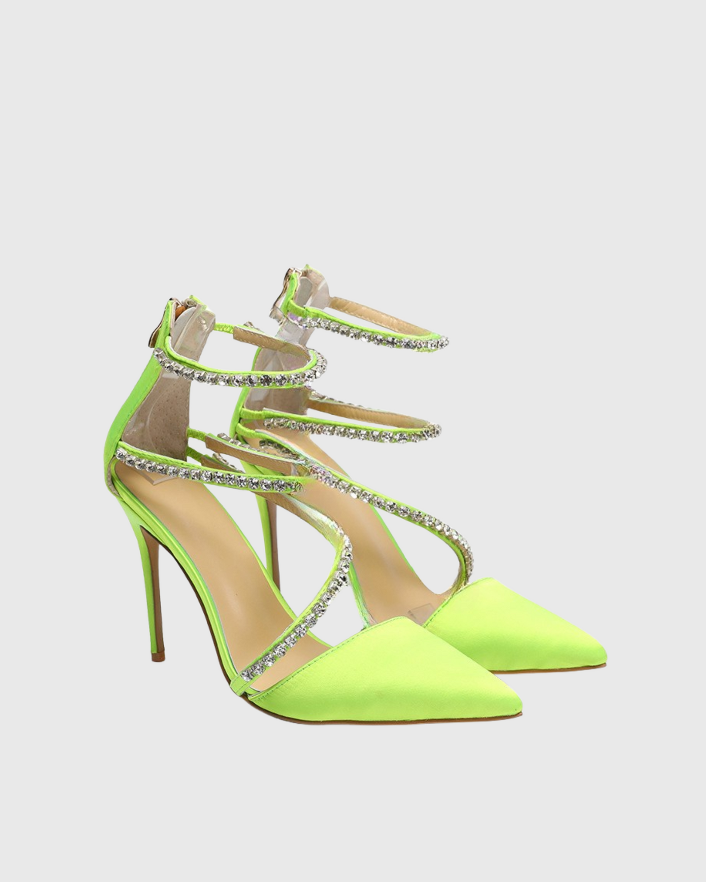 Opal Rhinestone Strap Satin Pumps In Green