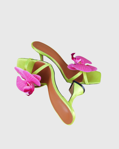 Oria Flower Satin Flared Heels