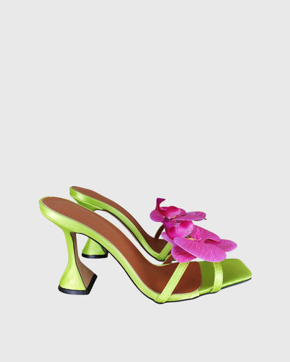 Oria Flower Satin Flared Heels