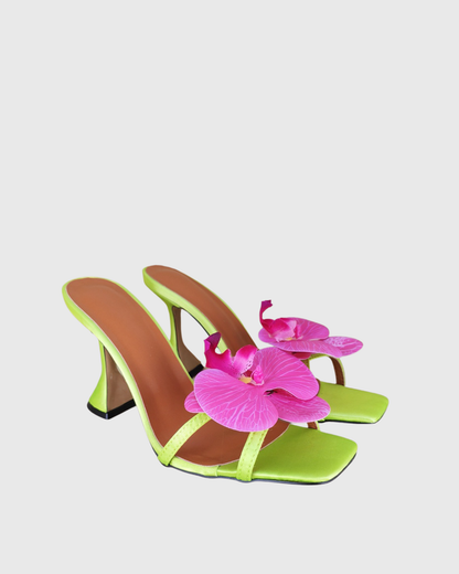 Oria Flower Satin Flared Heels