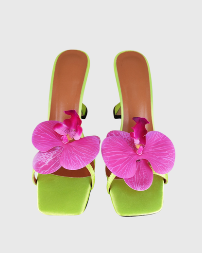 Oria Flower Satin Flared Heels