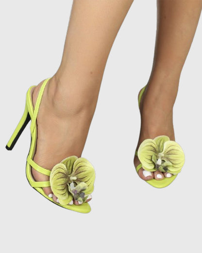 Oria Flower Slingback Sandals In Green