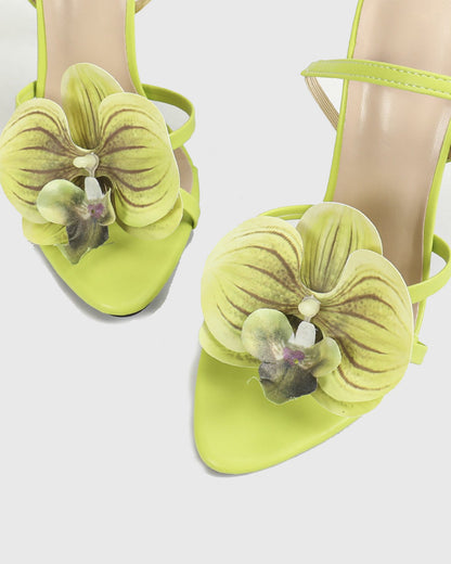 Oria Flower Slingback Sandals In Green