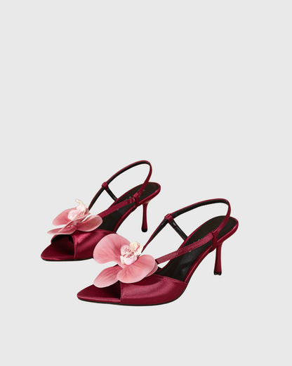 Oria Flower Slingback Sandals In Wine