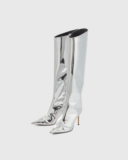 Orsola Metallic Knee High Boots In Silver