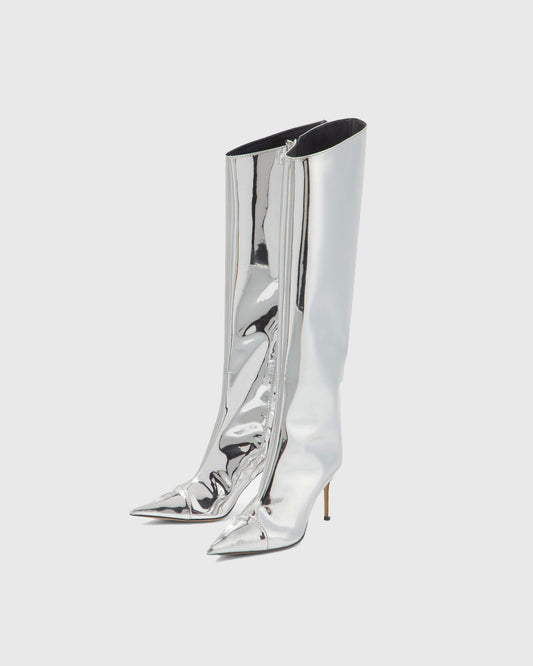 Orsola Metallic Knee High Boots In Silver