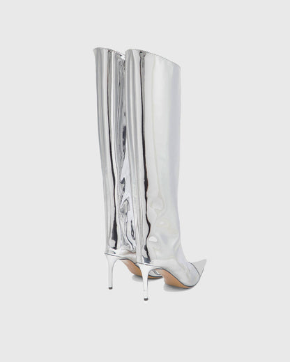 Orsola Metallic Knee High Boots In Silver