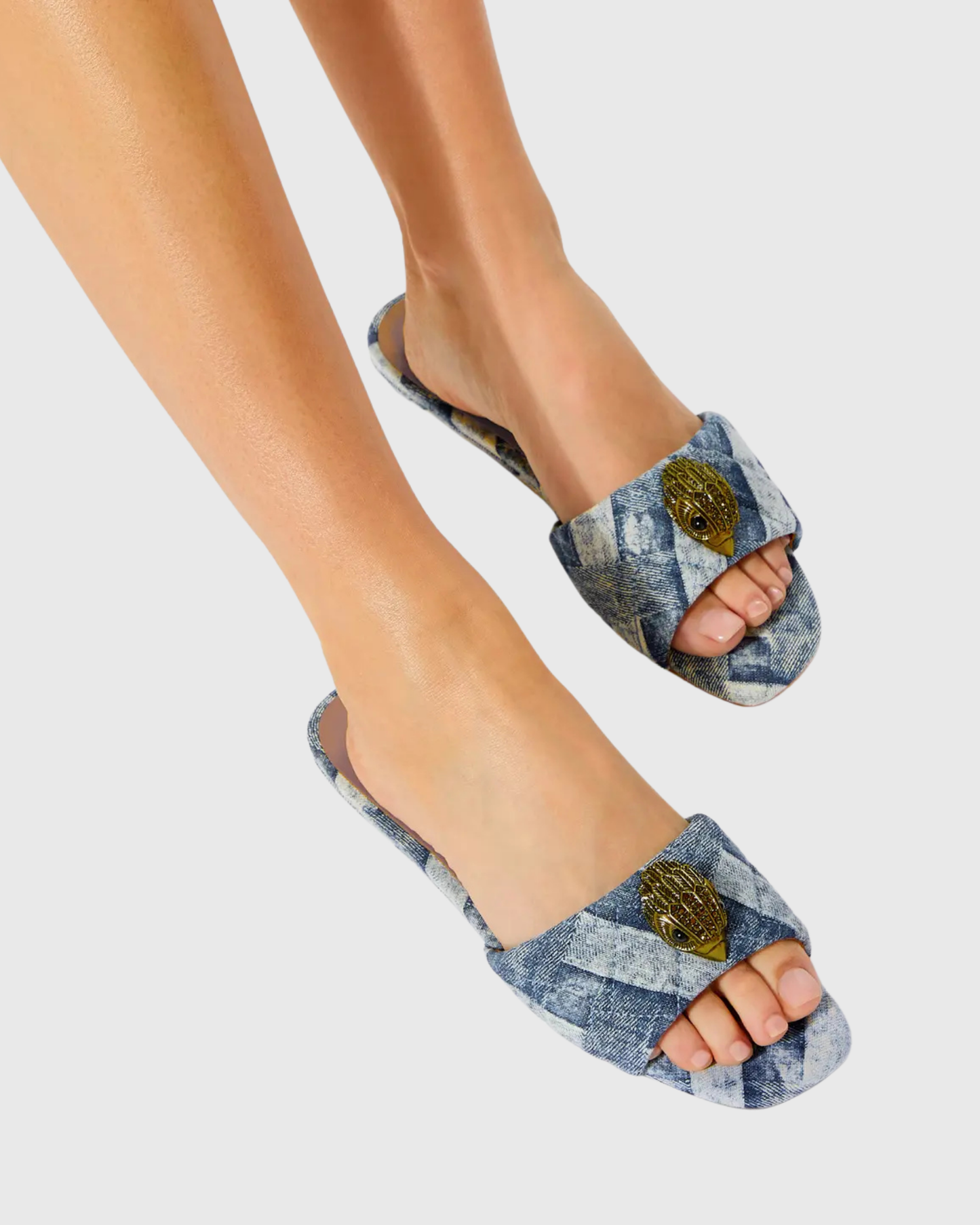 Owl Embellished Denim Slippers In Blue