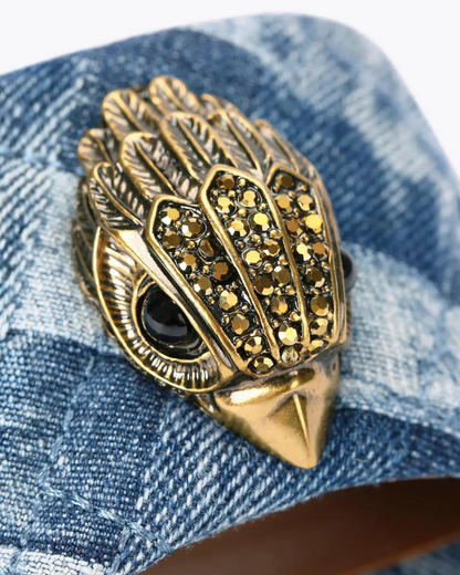 Owl Embellished Denim Slippers In Blue