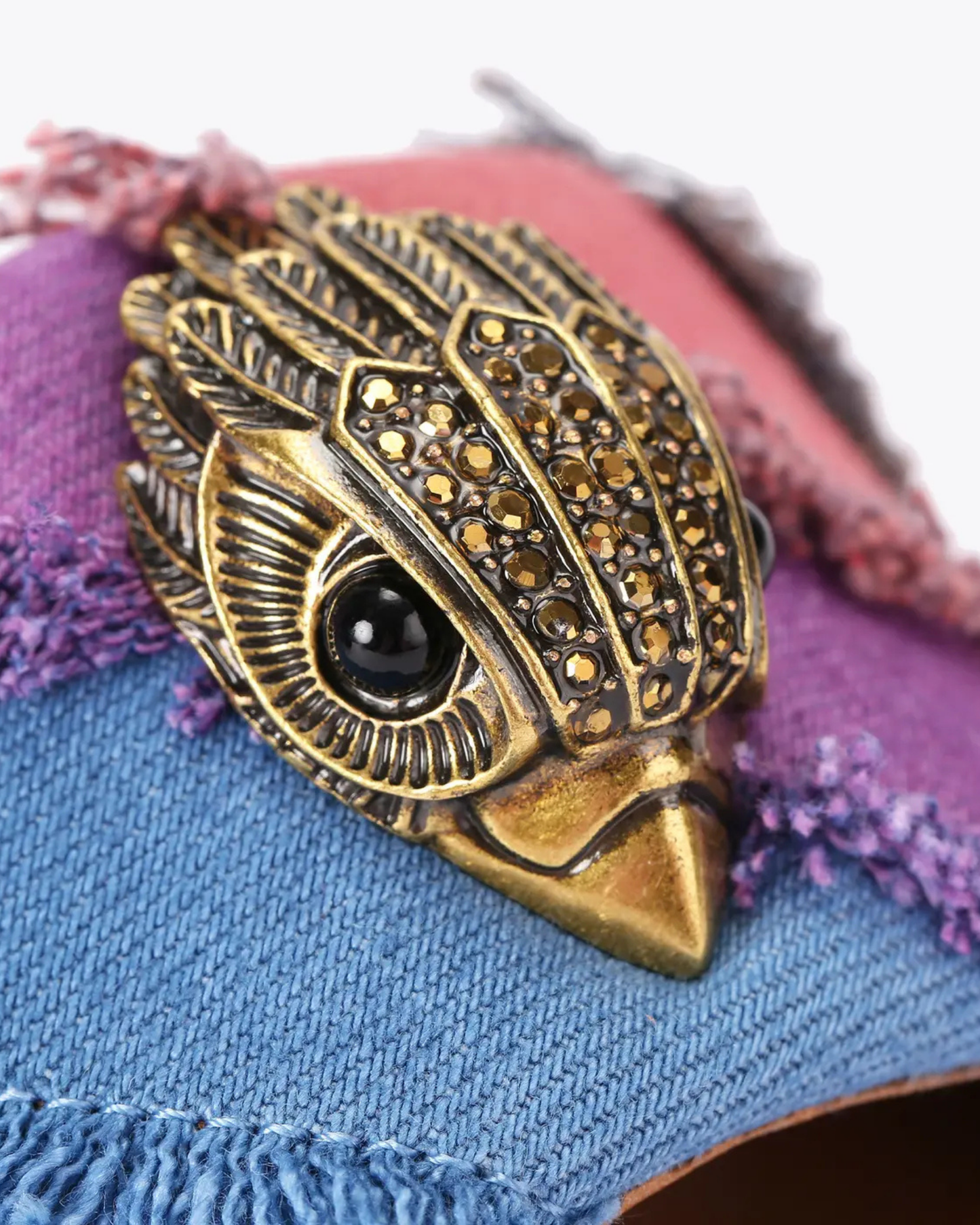 Owl Embellished Denim Slippers In Multicolor